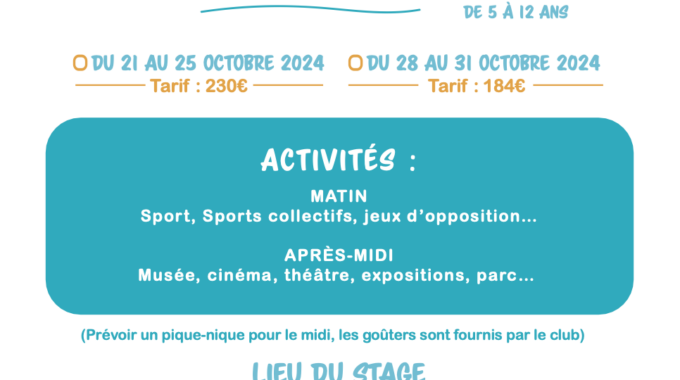 [INSCRIPTIONS] Stages multi-activité des vacances de la Toussaint